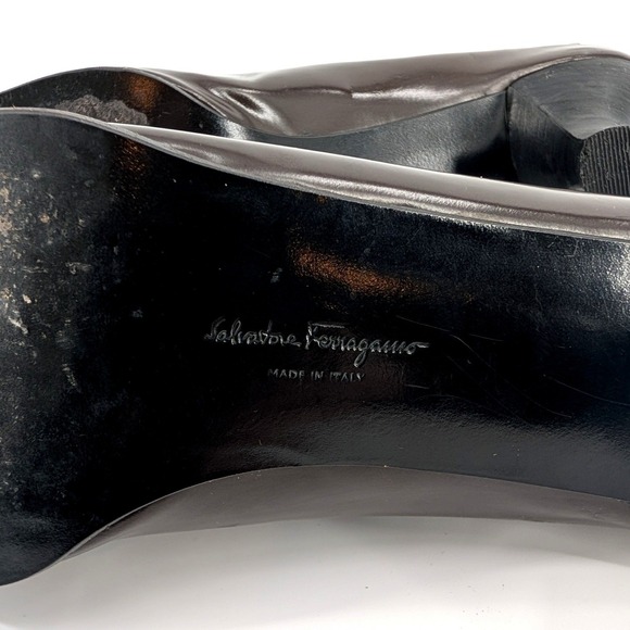 Salvatore Ferragamo Dark Brown Leather Bow Kitten Heel Pumps 7.5 B Italy - Picture 9 of 9